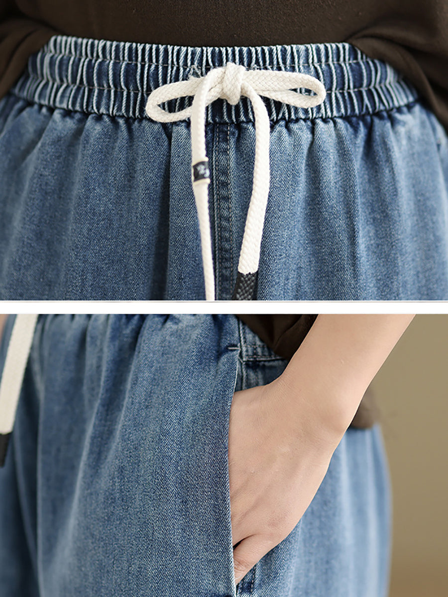 Plus Size Women Spring Casual Pure Color Denim Straight Pants