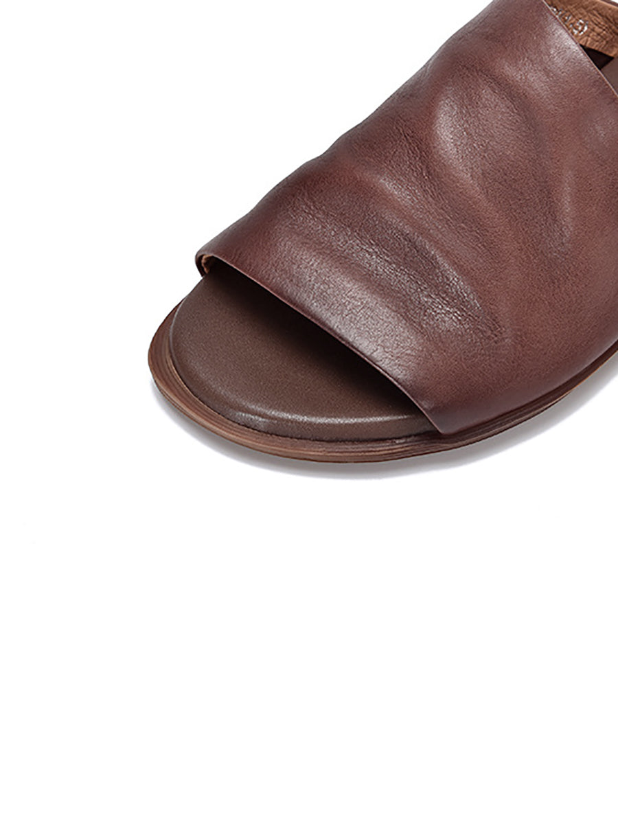 Women Summer Solid Soft Leather Flat Sandals