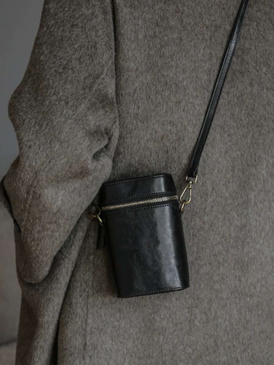Vintage Leather Bucket Phone Bag
