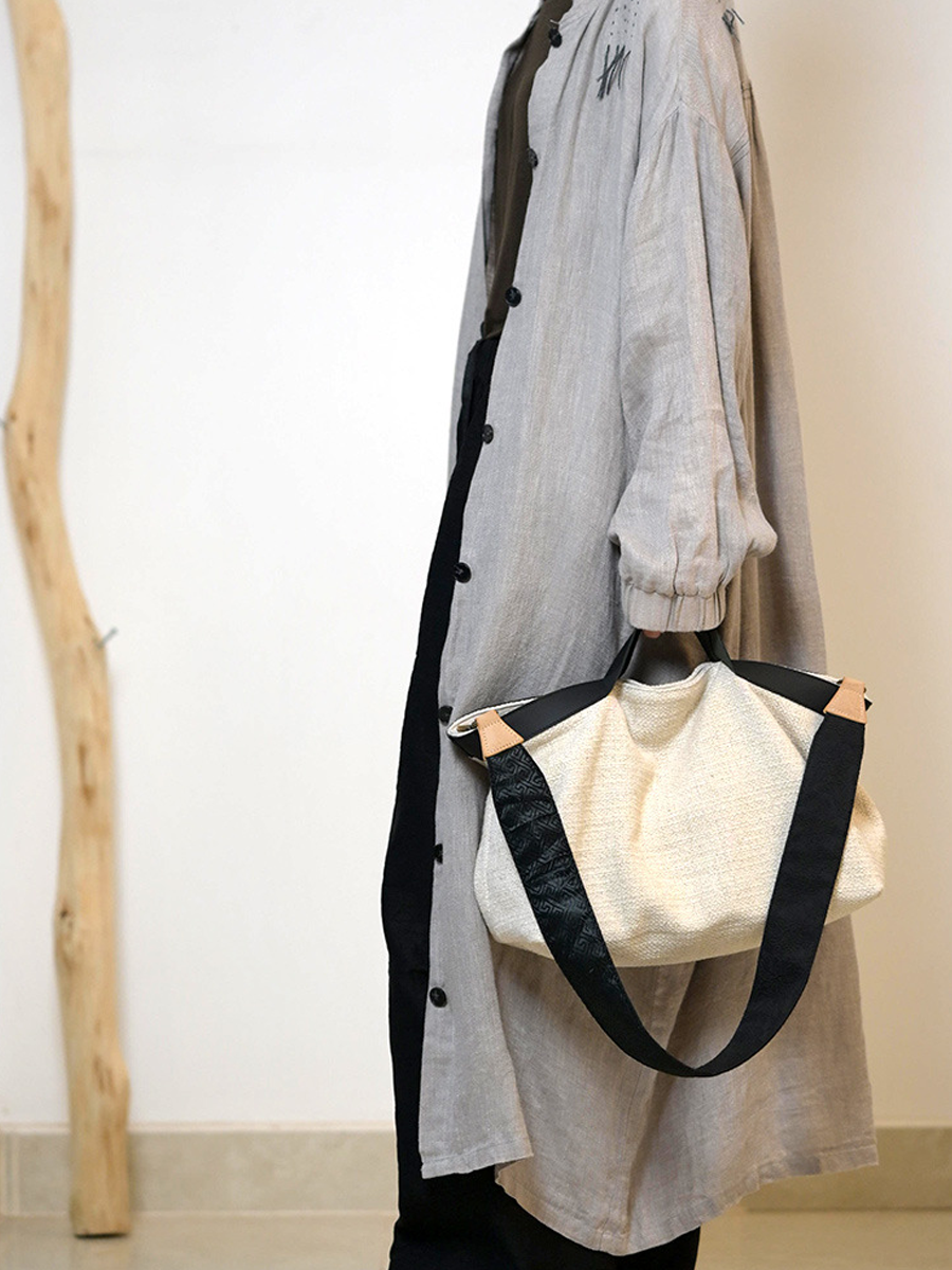 Artistic Cotton-Linen Large Capacity Tote/ Crossbody Bag