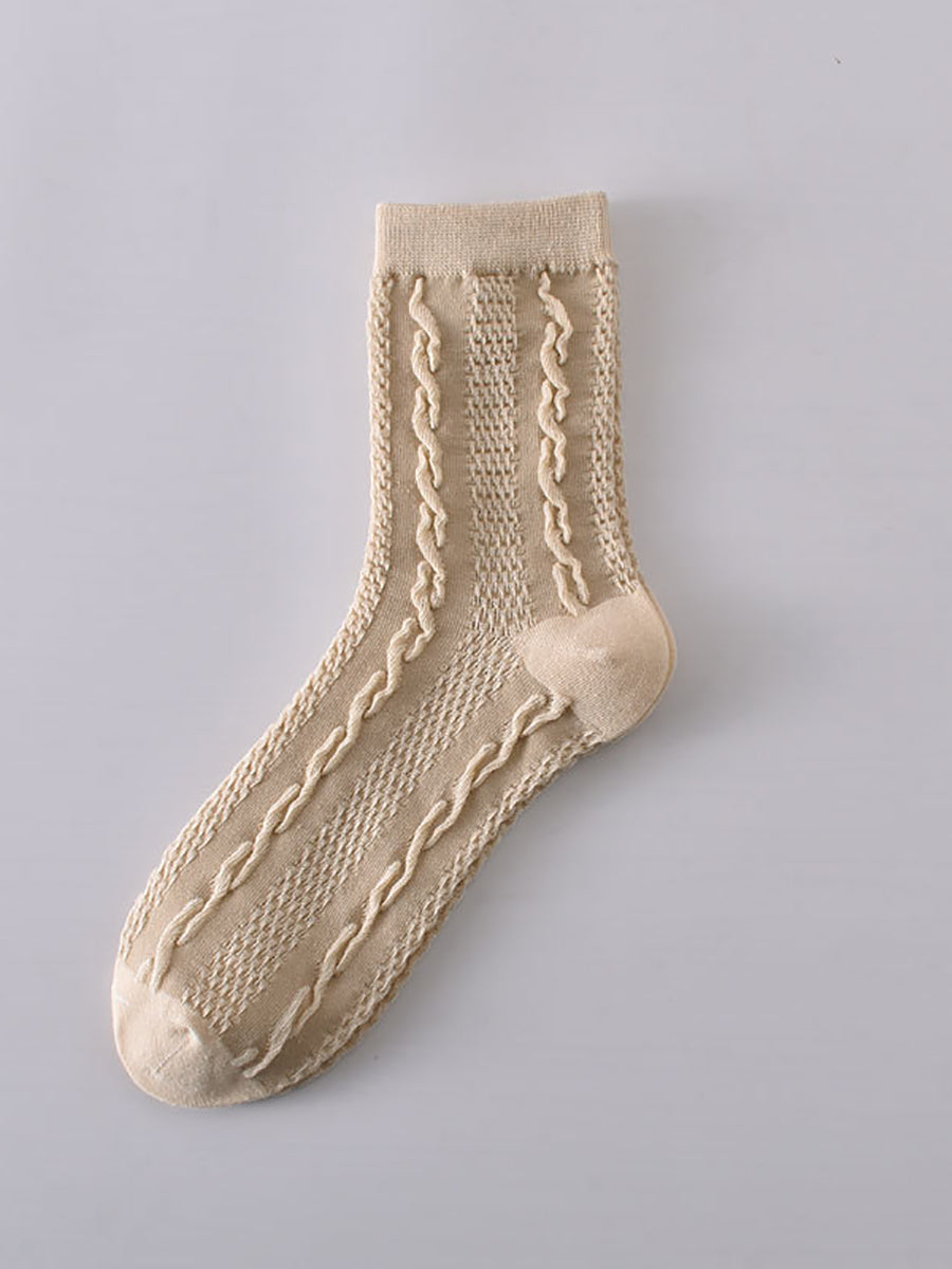 7 Pairs Women Vintage Embossment Jacquard Socks