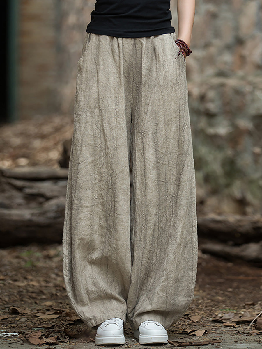 Plus Size Women Vintage Autumn Tie-dye Ramie Harem Pants