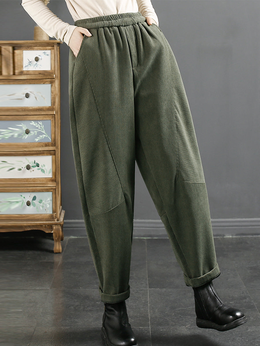 Plus Size Women Vintage Corduroy Plush Warm Harem Pants