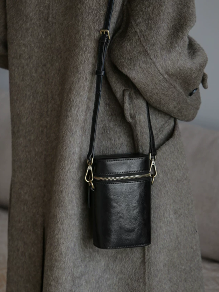 Vintage Leather Bucket Phone Bag