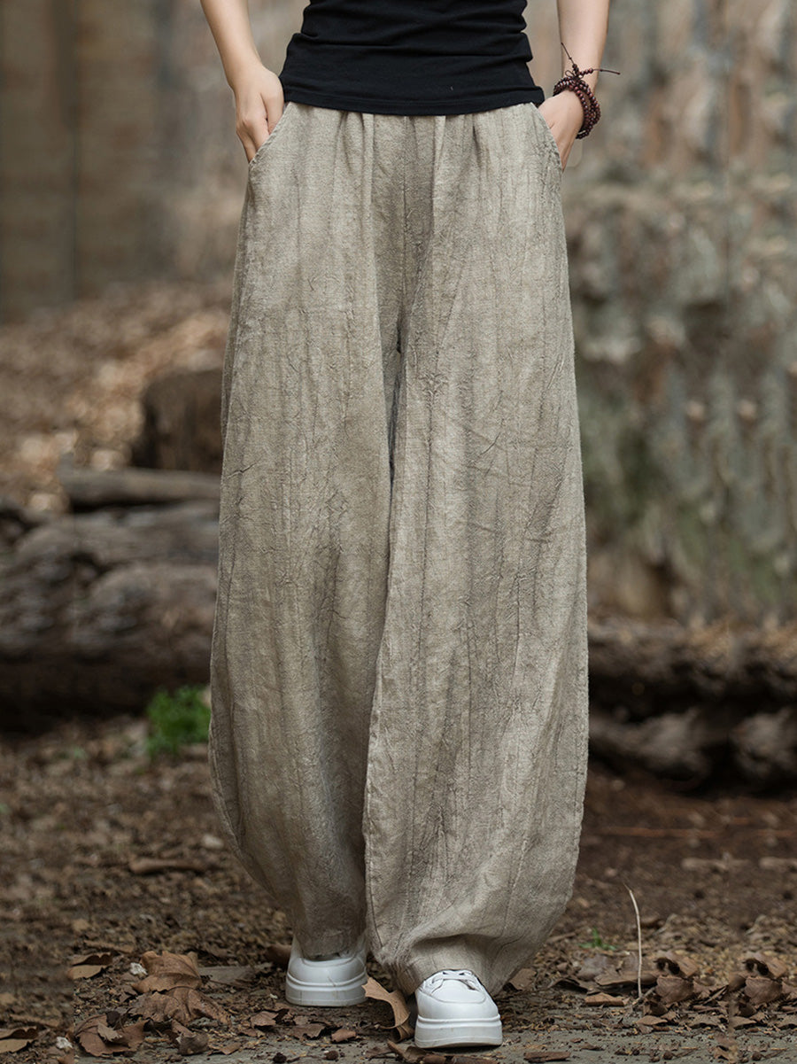 Plus Size Women Vintage Autumn Tie-dye Ramie Harem Pants