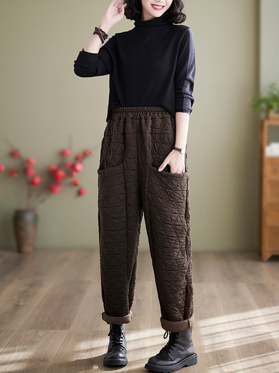 Plus Size Women Winter Solid Padded Harem Pants