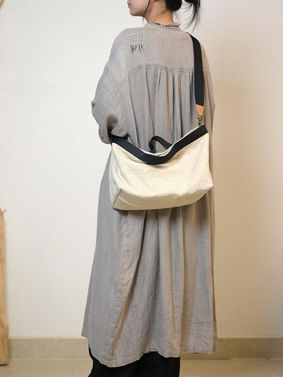 Artistic Cotton-Linen Large Capacity Tote/ Crossbody Bag