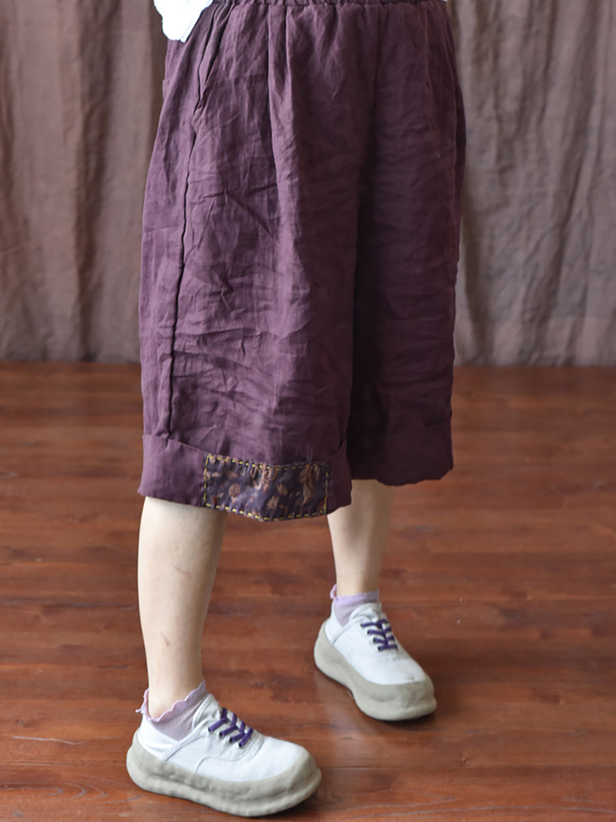 Plus Size Women Vintage Patch Stitching Loose Short Pants