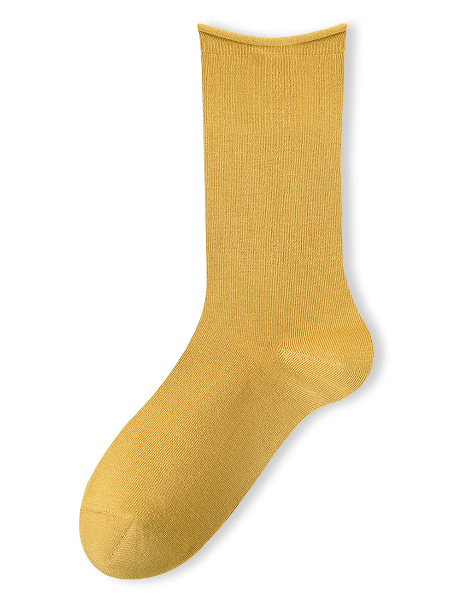 5 Pairs Women Casual Solid Cotton Mid-leg Socks
