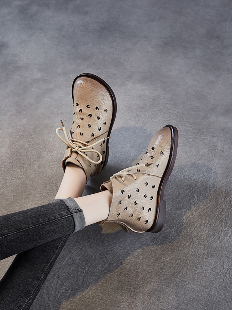 Women Summer Genuine Leather Hollow Out Ankle Boots