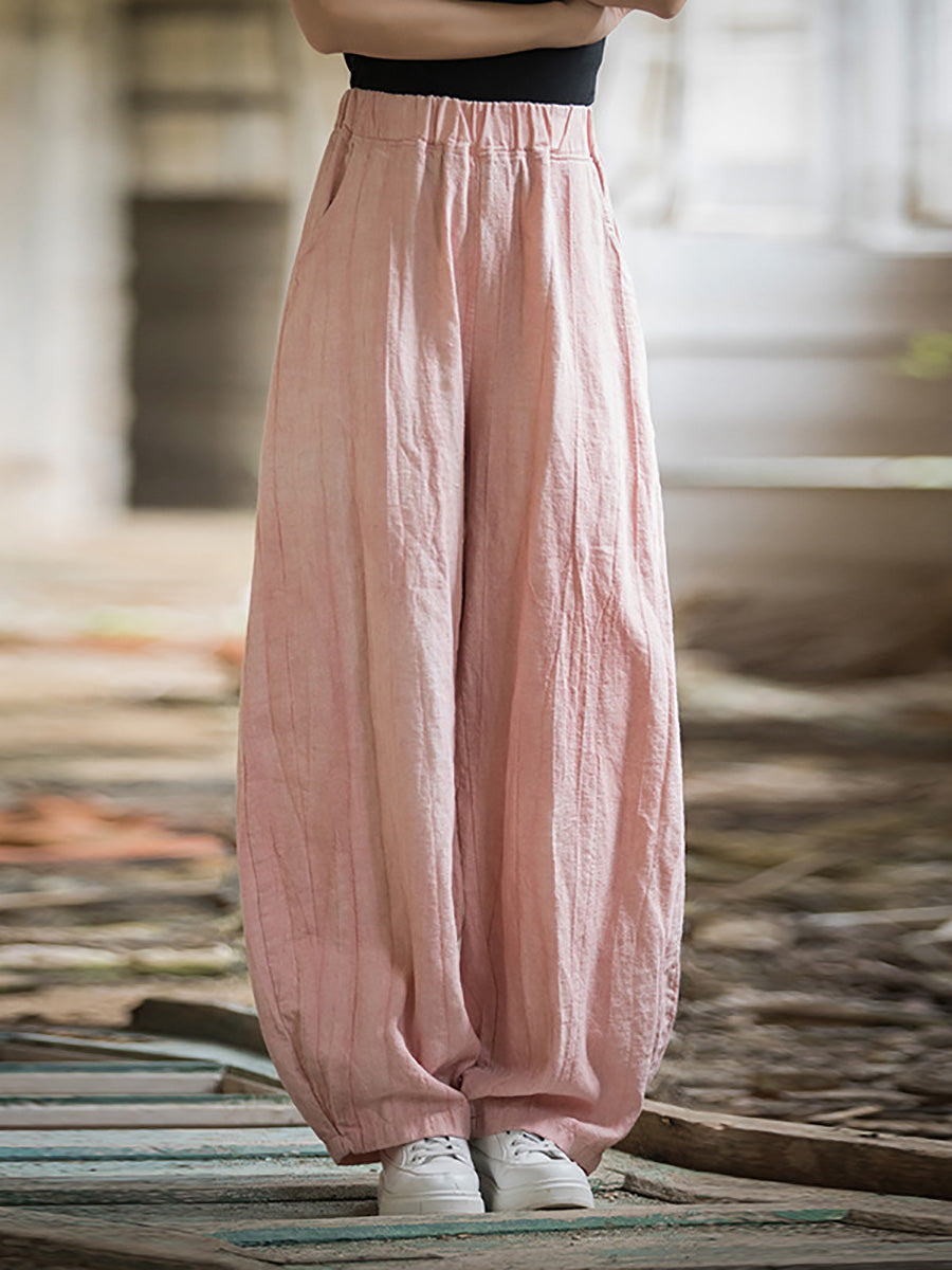 Plus Size Women Vintage Autumn Tie-dye Ramie Harem Pants