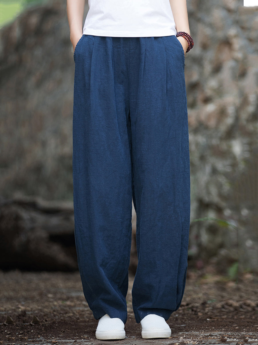 Women Vintage Solid Fleece-lined Harem Pants