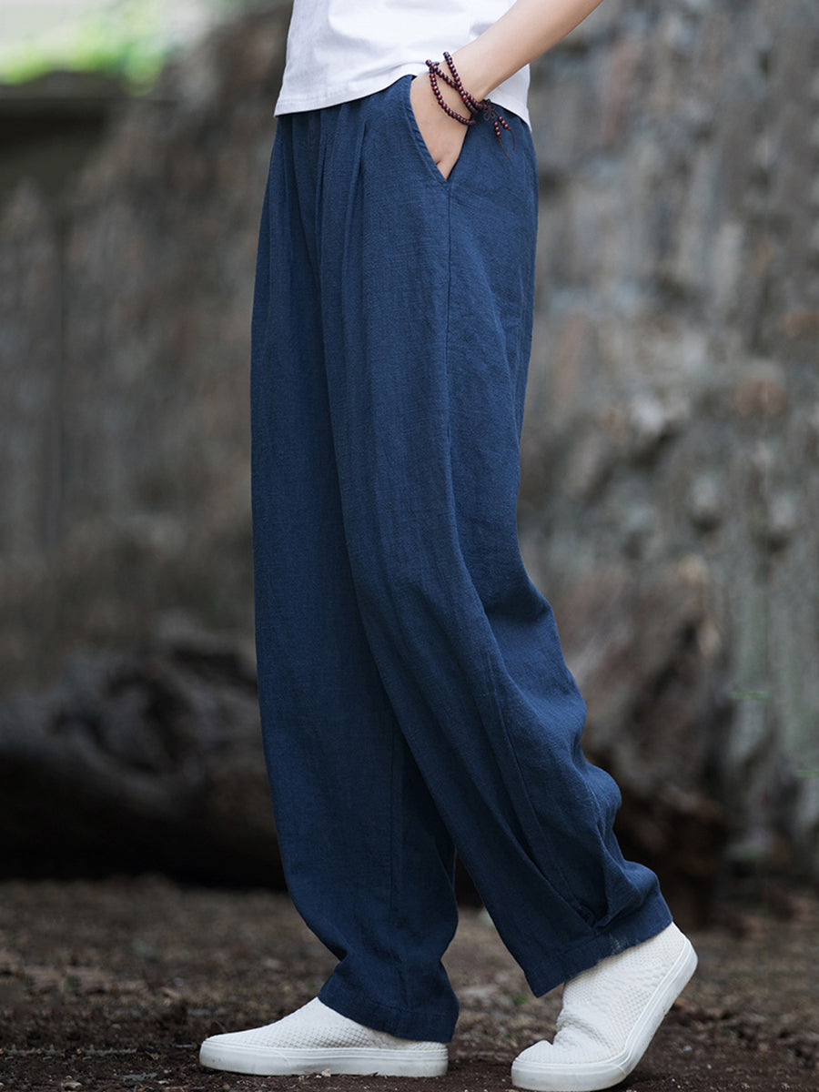 Women Vintage Solid Fleece-lined Harem Pants