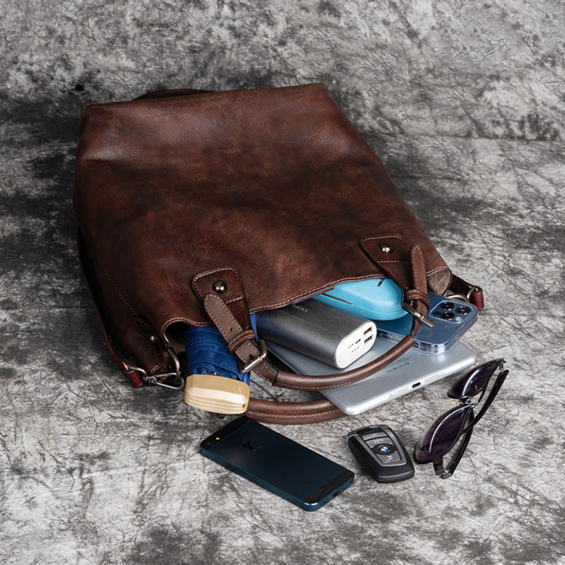 Vintage Solid Genuine Leather Handbag For Women