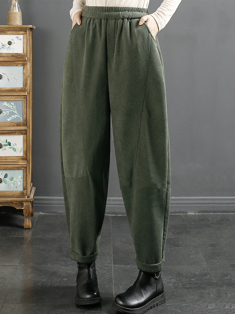 Plus Size Women Vintage Corduroy Plush Warm Harem Pants