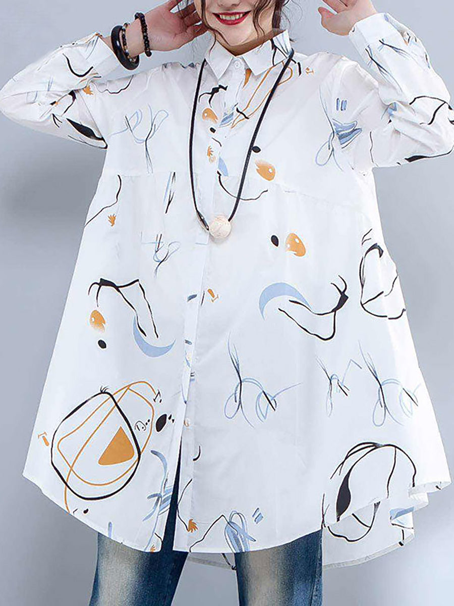 Plus Size Printed Single Breasted Polo Collar Shirt