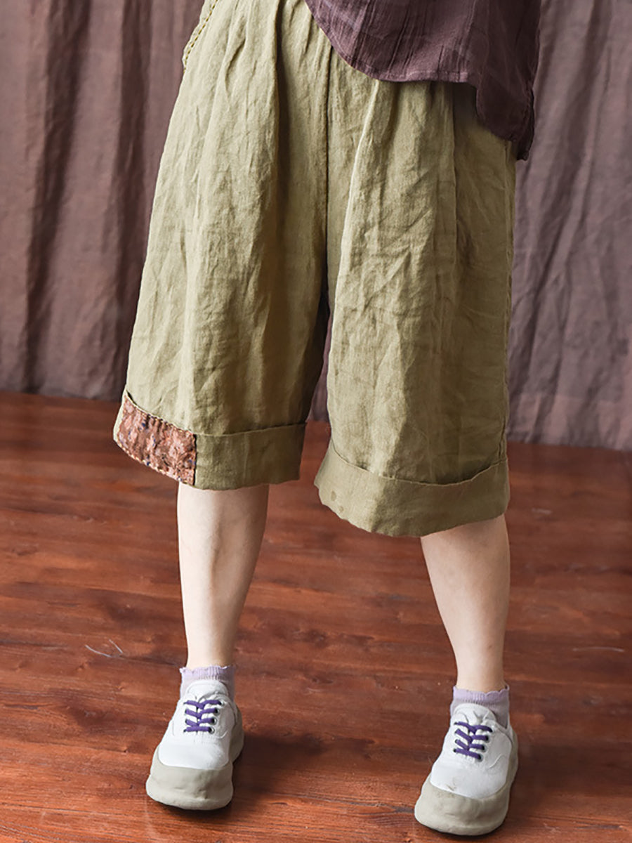 Plus Size Women Vintage Patch Stitching Loose Short Pants