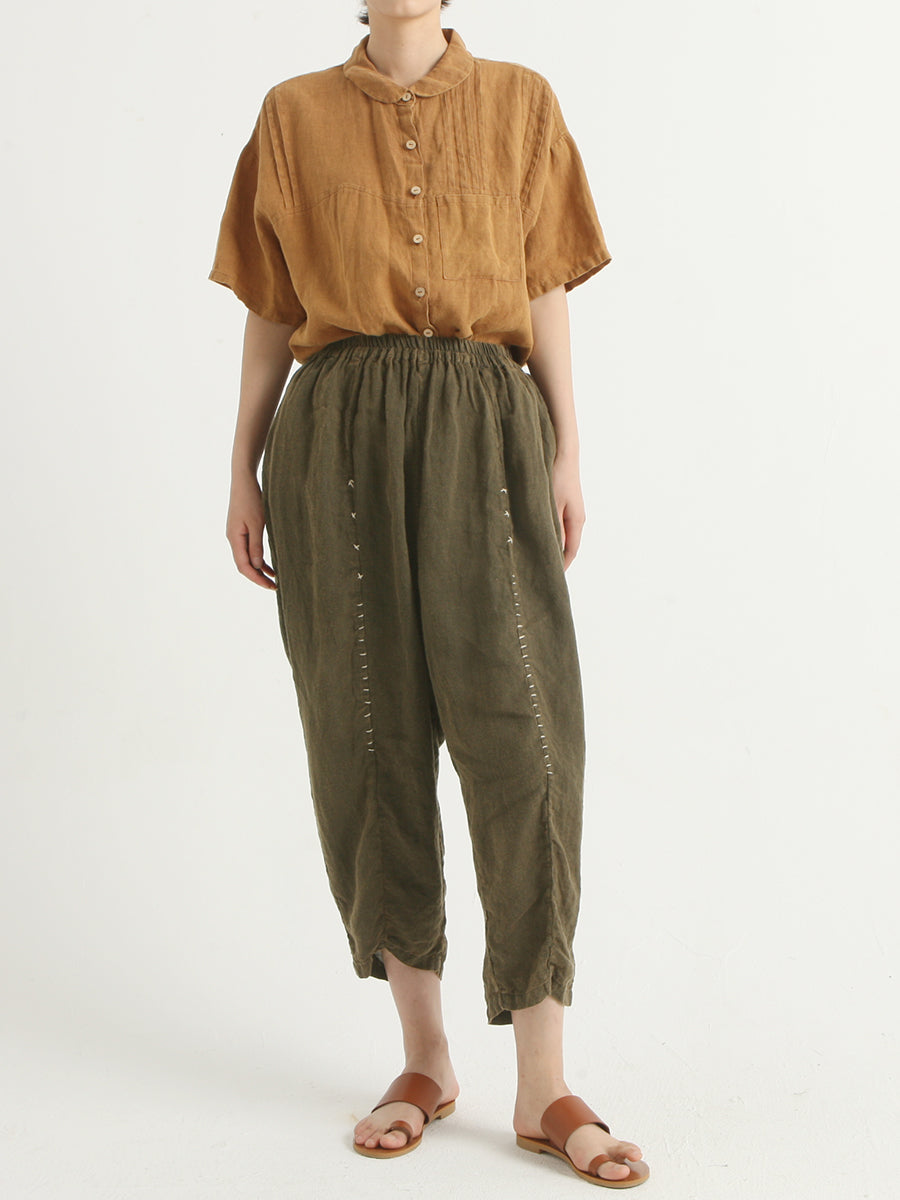 Linen Vintage Women Elastic Waist Loose Harem Pants