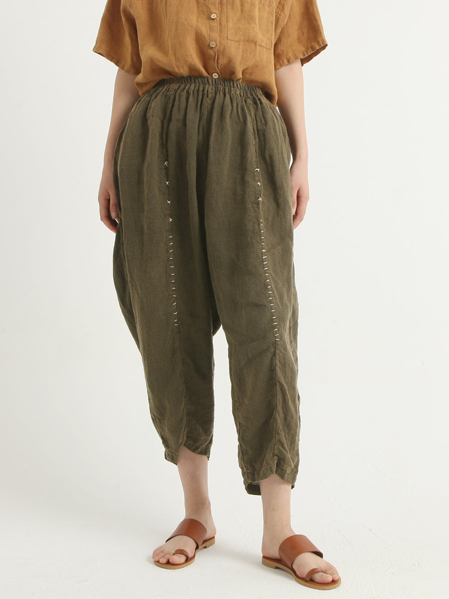 Linen Vintage Women Elastic Waist Loose Harem Pants