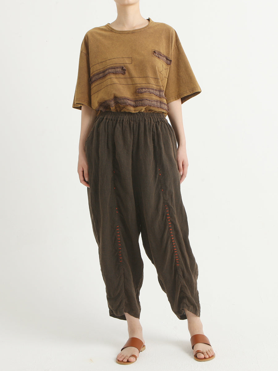 Linen Vintage Women Elastic Waist Loose Harem Pants