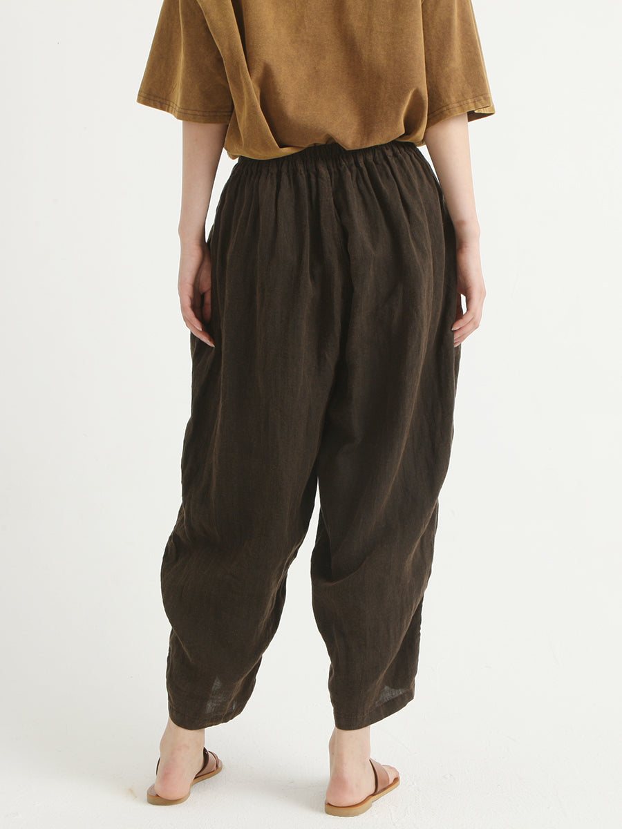 Linen Vintage Women Elastic Waist Loose Harem Pants
