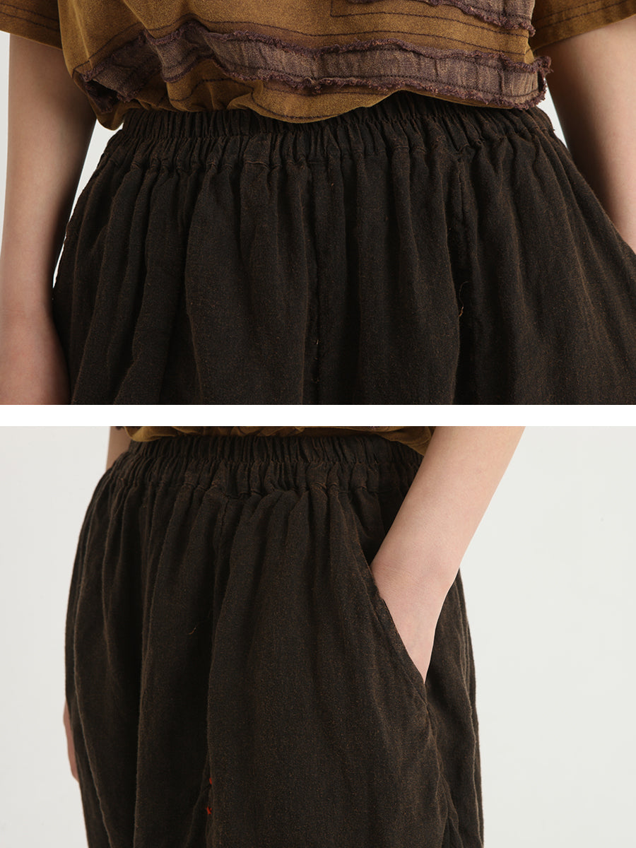 Linen Vintage Women Elastic Waist Loose Harem Pants