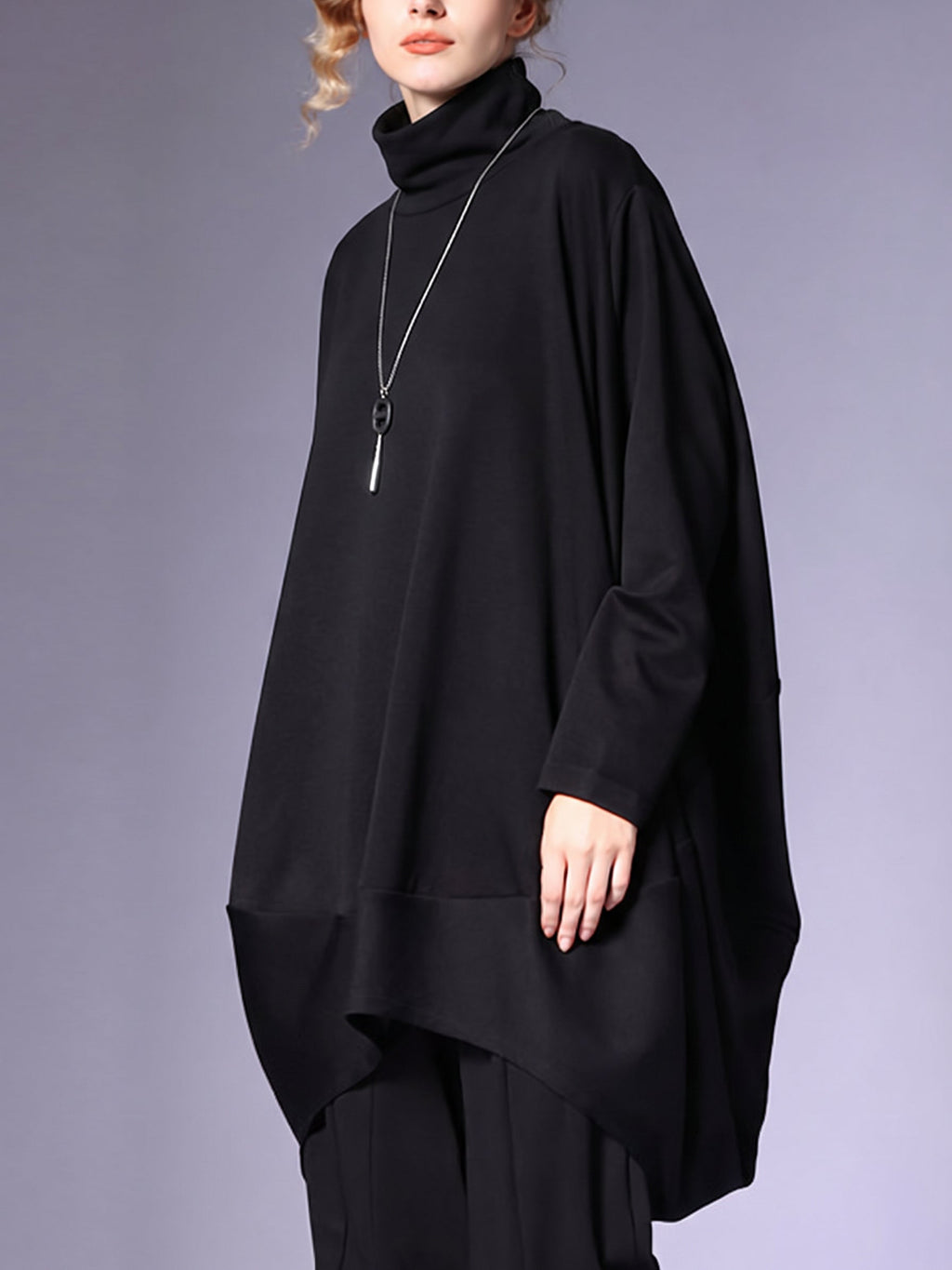 Plus Size Women Winter Casual Solid Long Sleeve Turtleneck Dress