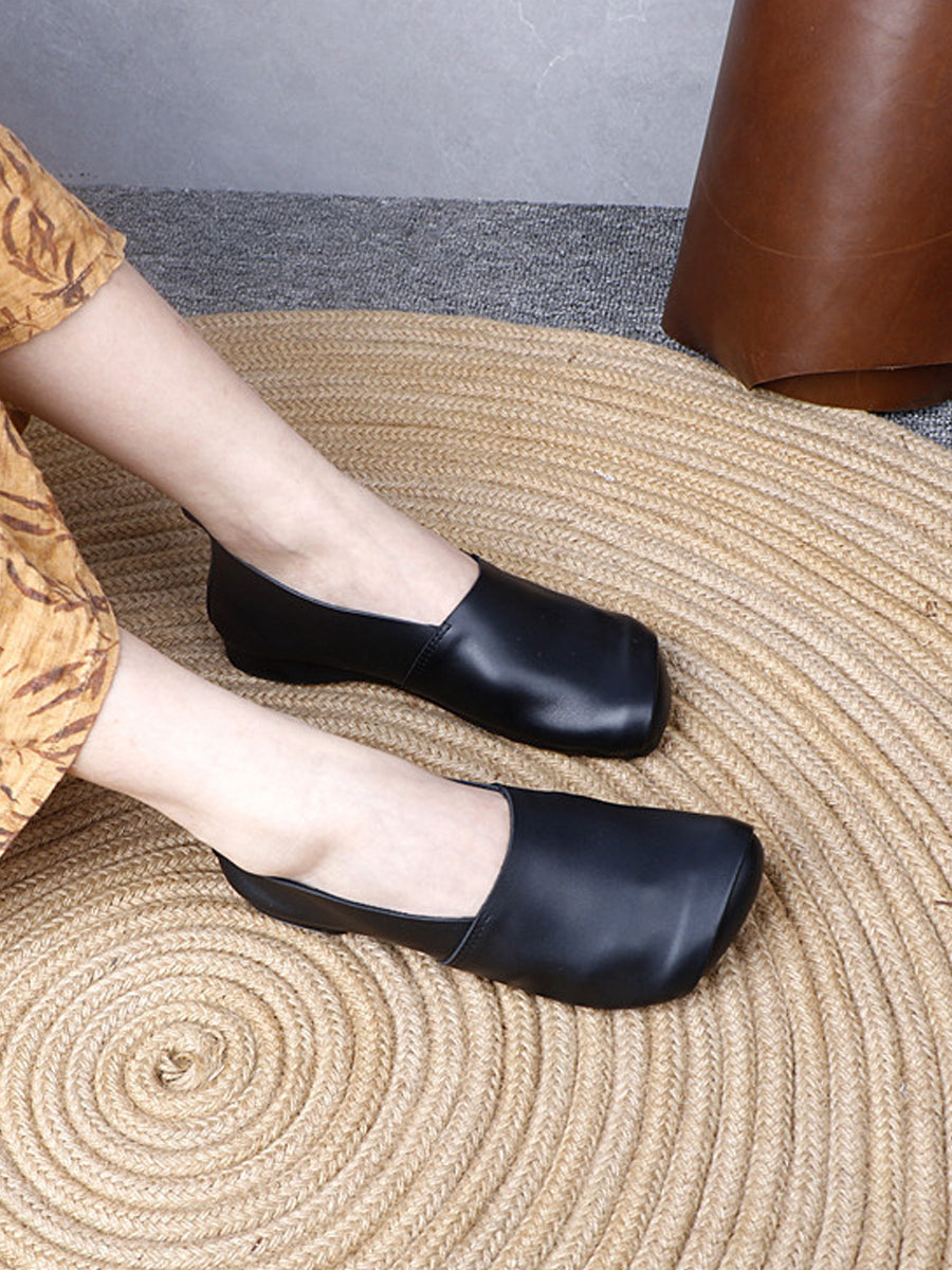 Women Vintage Autumn Genuine Leather Low Heel Shoes