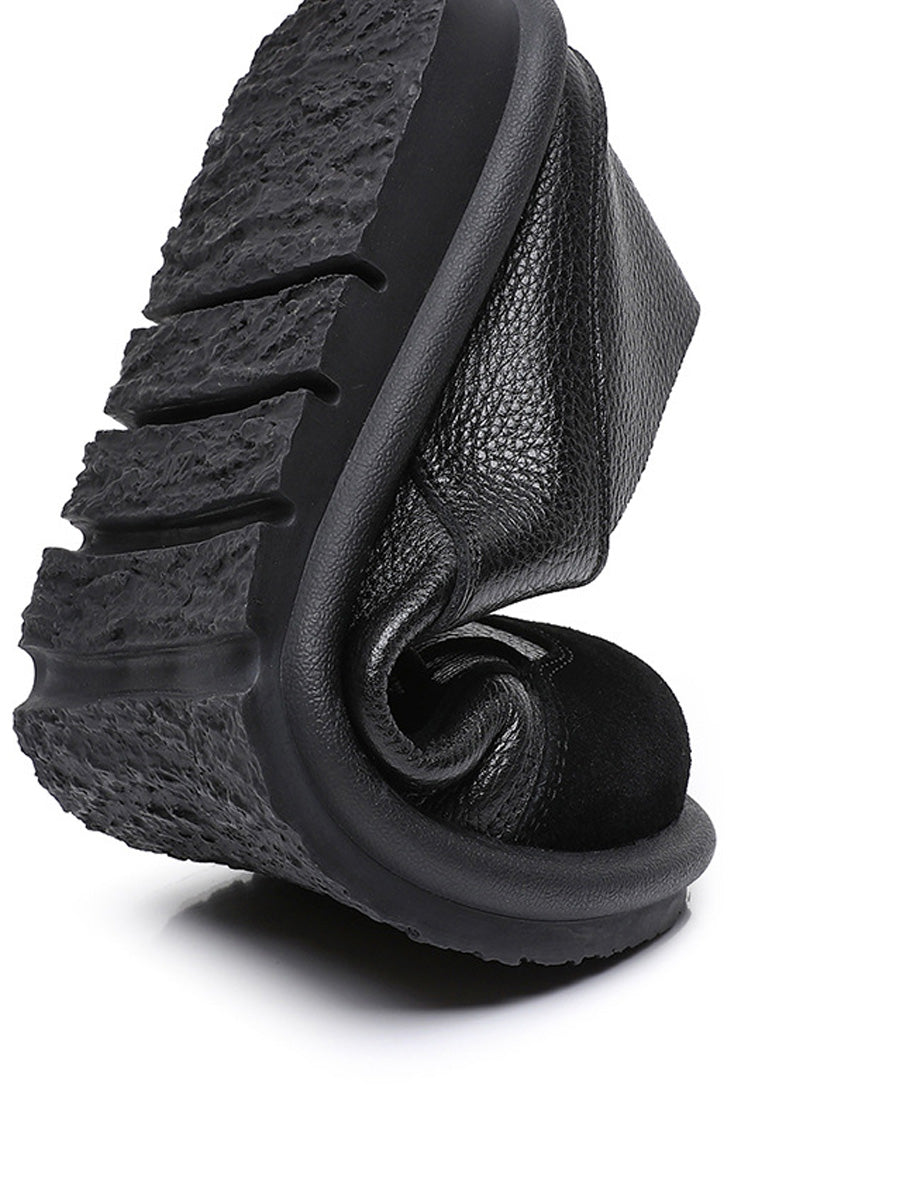 Women Vintage Leather Spliced Strap Flat Shoes