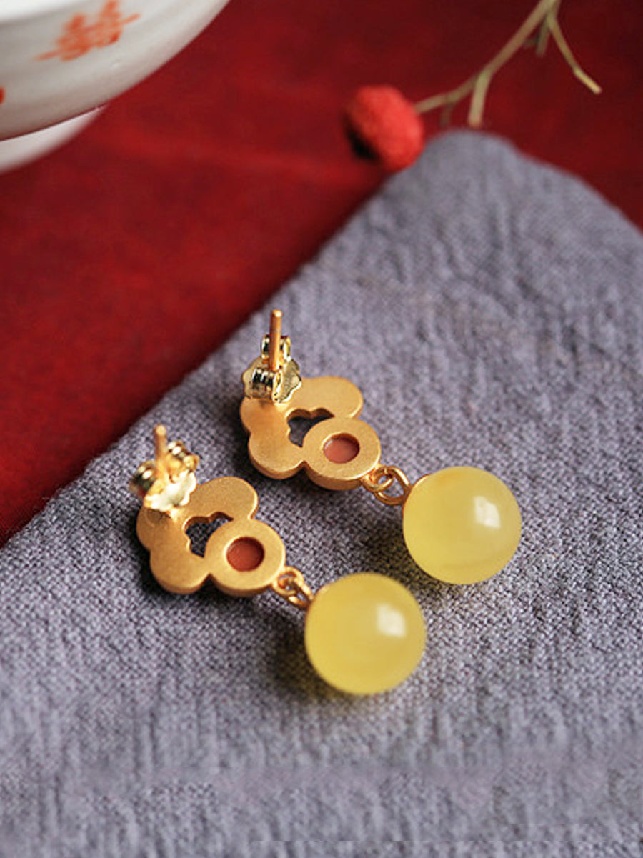 Women Vintage S925Silver Jade Enamel Agate Earrings