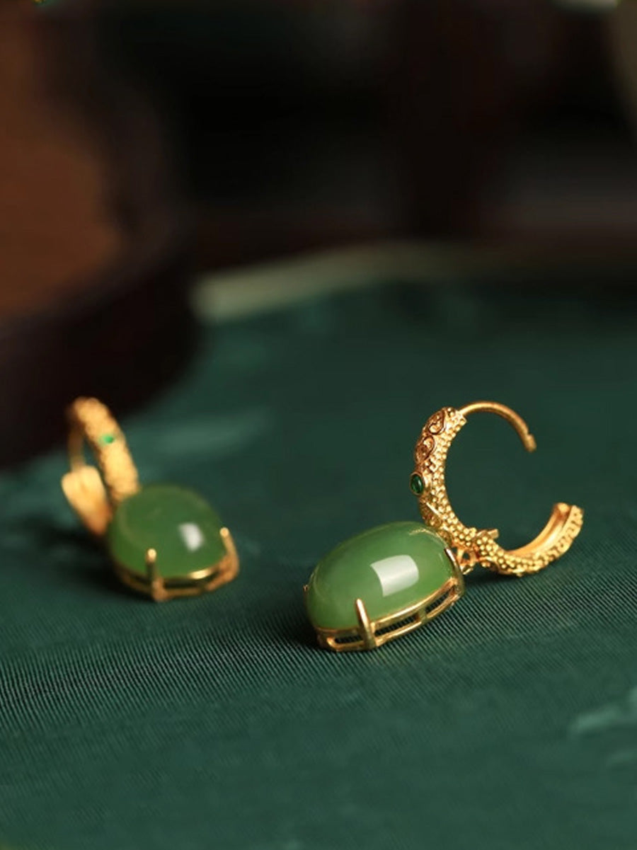 Women Vintage Jade Gold-plated Earrings