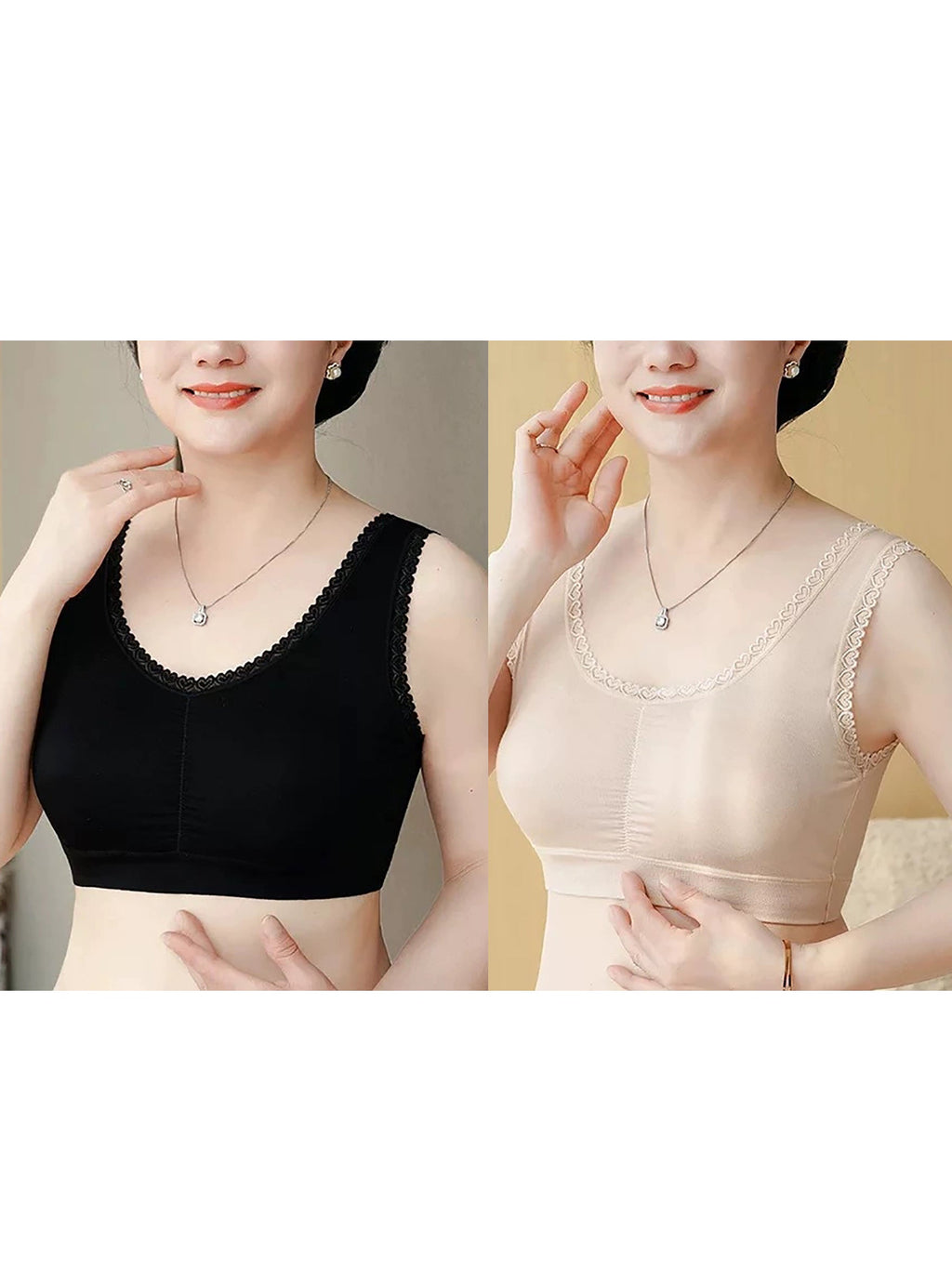 2 Pieces Women One-Piece With Bra Pad Lace Pure Color Bar