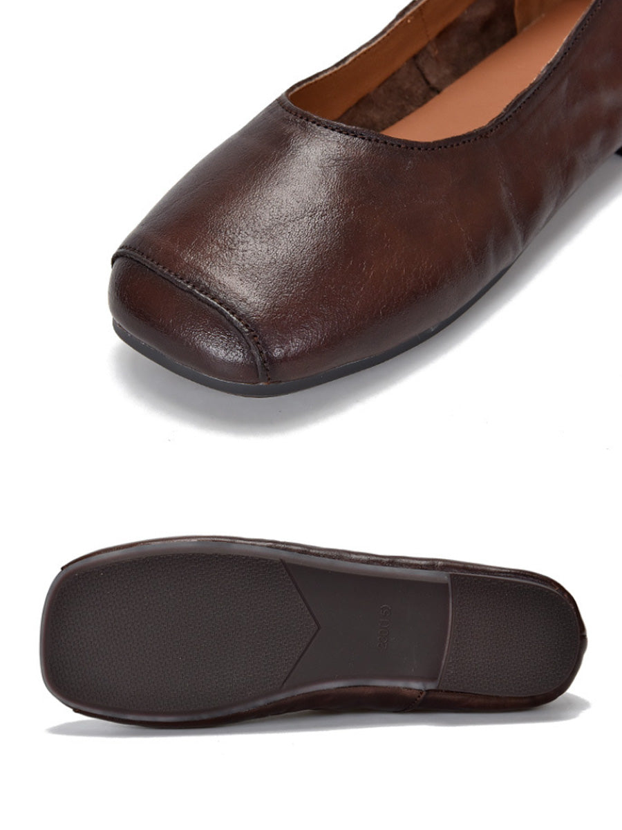 Women Casual Genuine Leather Soft Square Toe Shoes