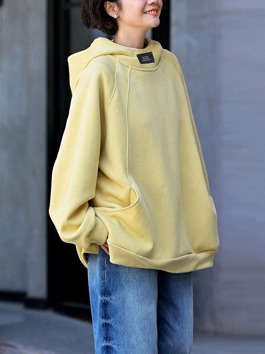 Plus Size Women Autumn Casual Pure Color Cotton Hoodie