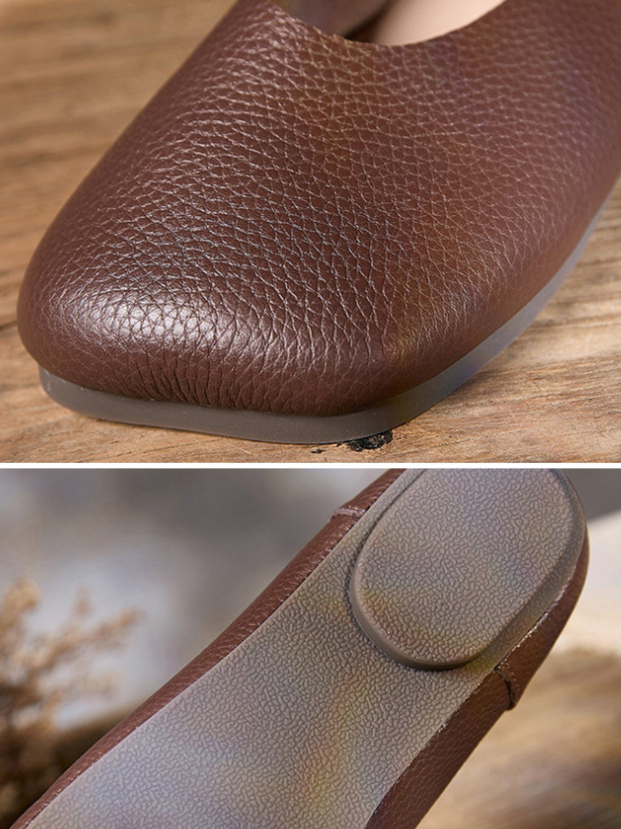 Women Summer Soft Leather Square Toe Shoes