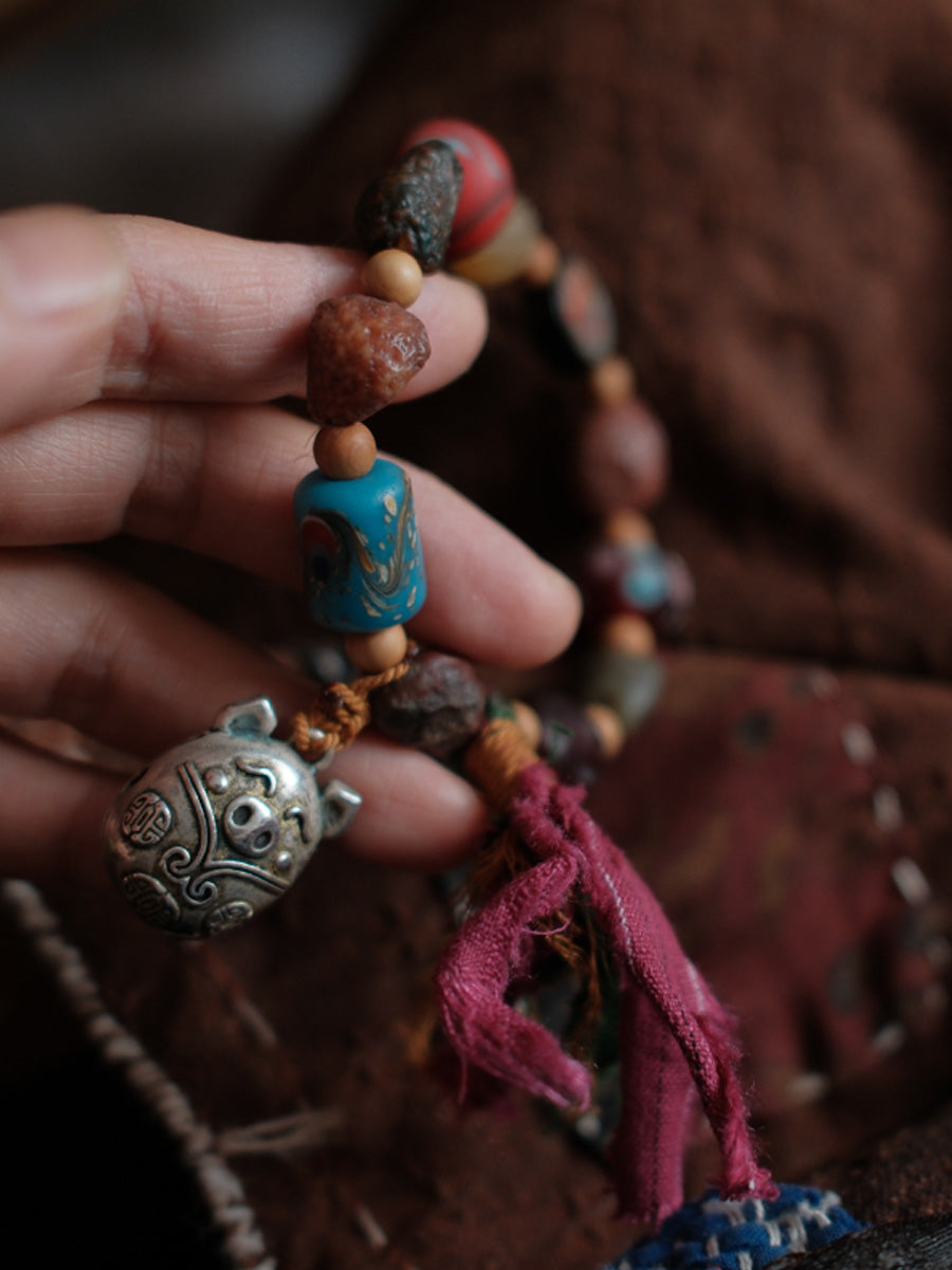 Women Ethnic Wooden Bead Handmade Tassel Bracelet