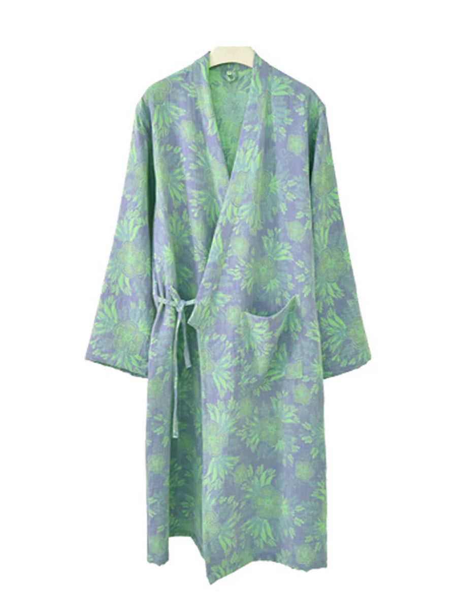 Women 100% Cotton Double-Layer Floral Jacquard Gauze Robe