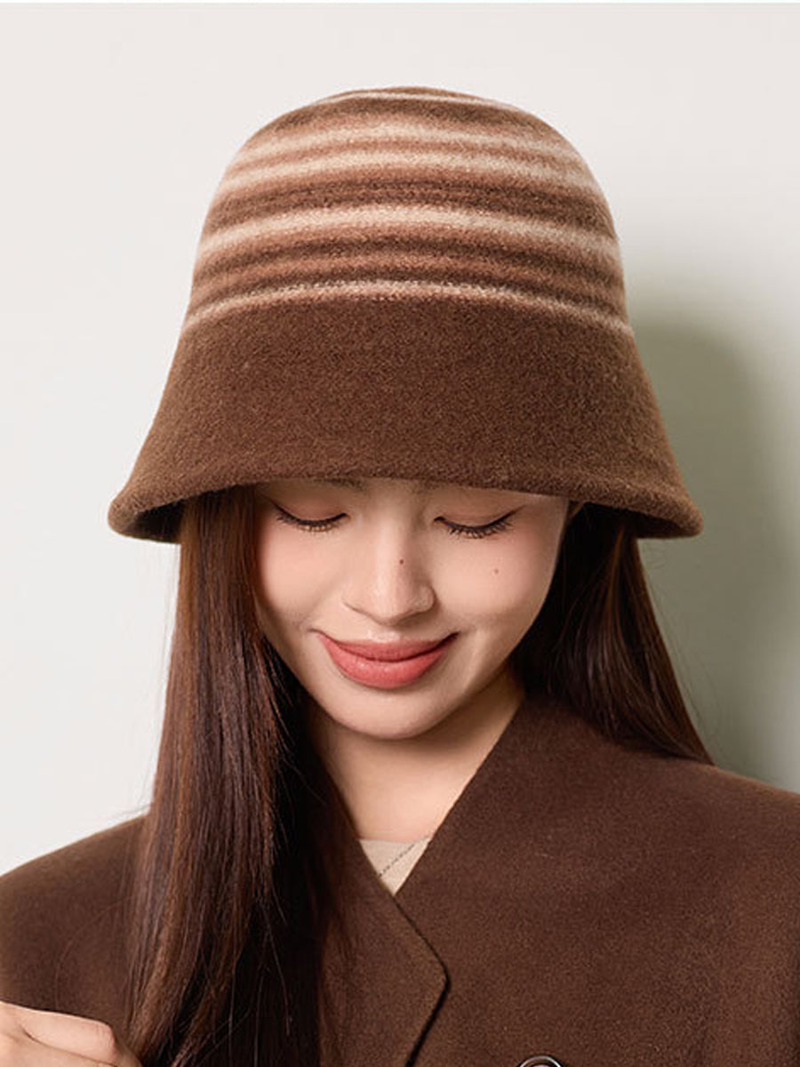 Women Winter Casual Stripe Warm Bucket Hat