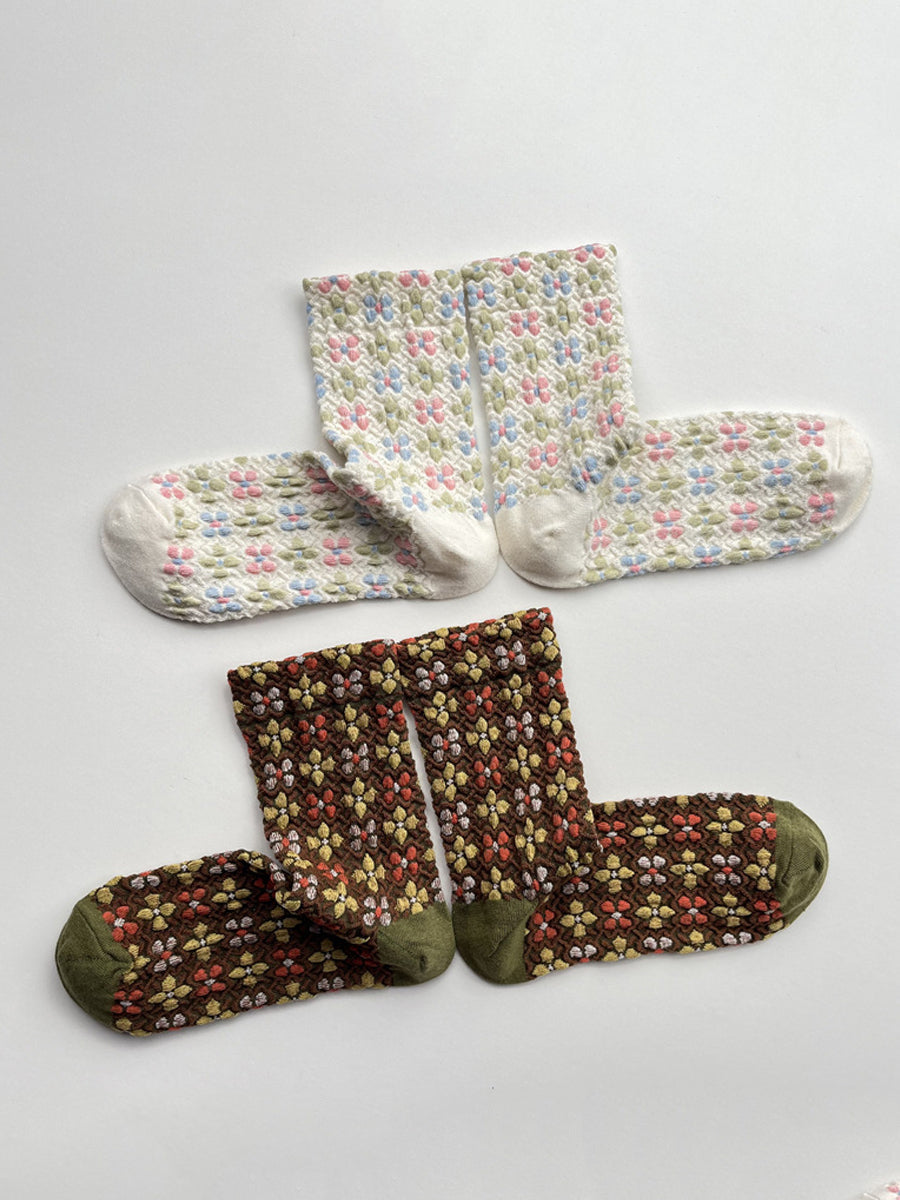 5 Pairs Women Autumn Artsy Floral Jacquard Socks