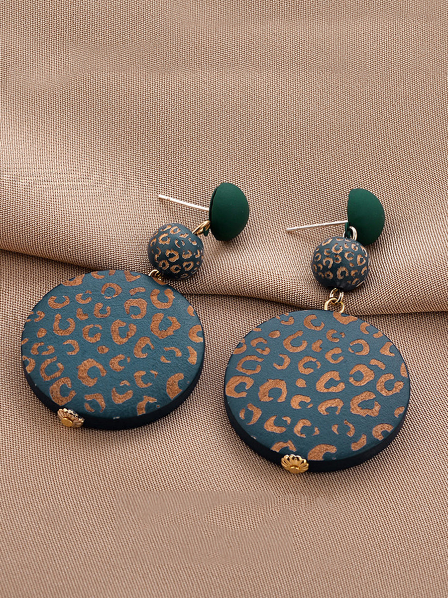 Women Vintage Round Wooden S925Sliver Earrings