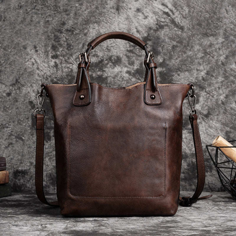 Vintage Solid Genuine Leather Handbag For Women