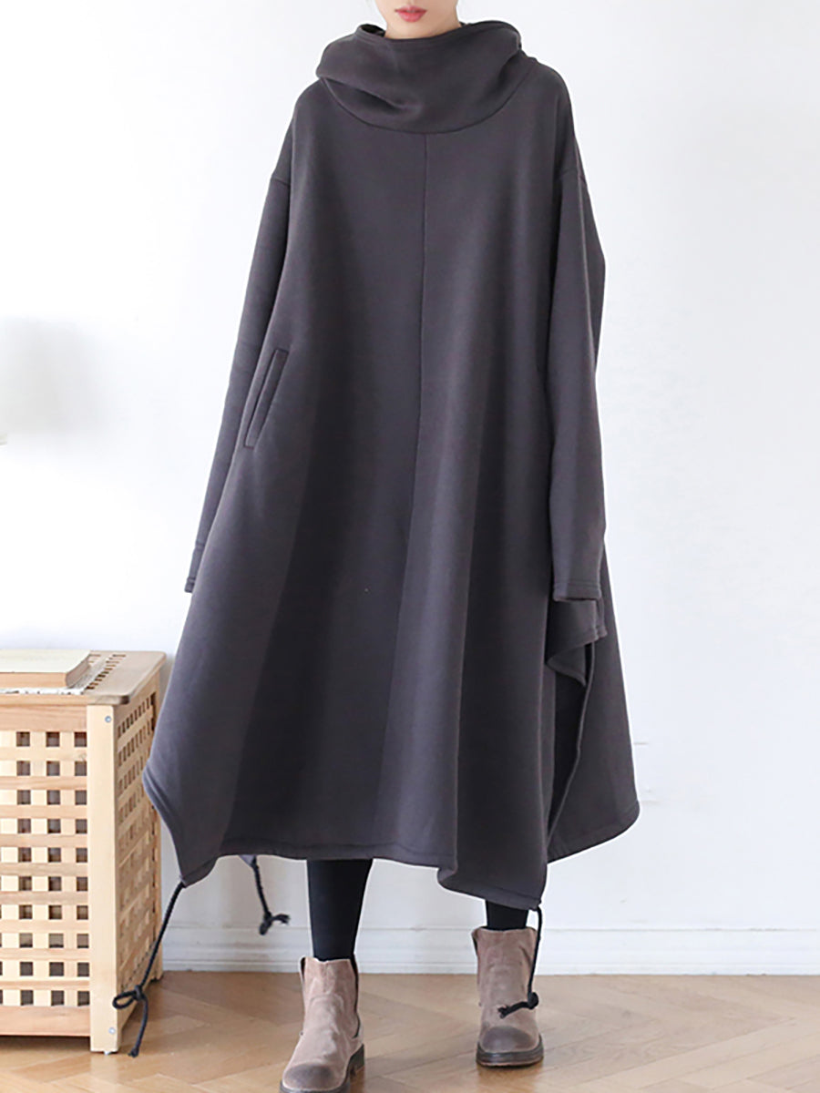 Plus Size Hooded Drawstring Irregular Hem Casual Cotton Dress