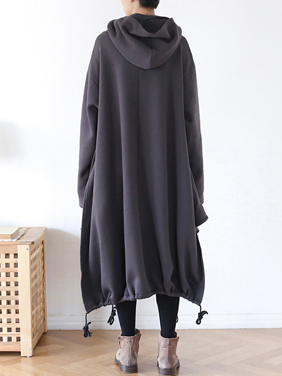 Plus Size Hooded Drawstring Irregular Hem Casual Cotton Dress