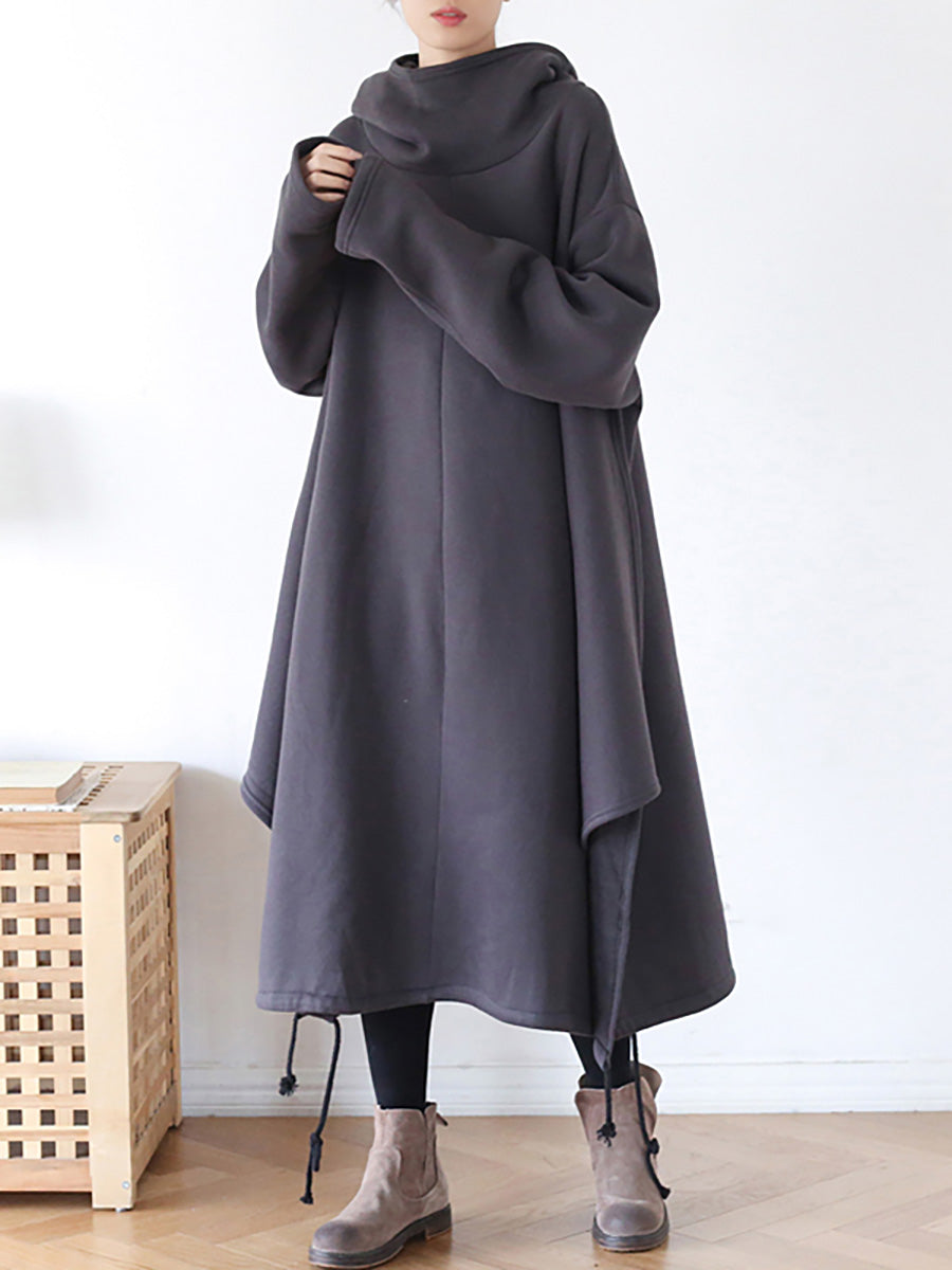 Plus Size Hooded Drawstring Irregular Hem Casual Cotton Dress
