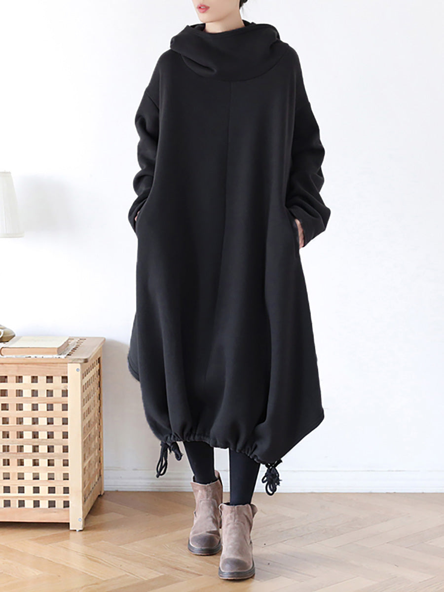Plus Size Hooded Drawstring Irregular Hem Casual Cotton Dress