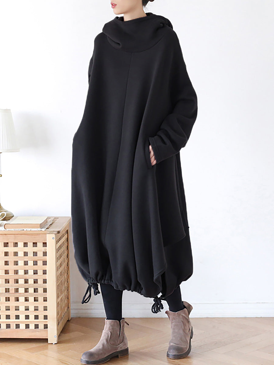 Plus Size Hooded Drawstring Irregular Hem Casual Cotton Dress