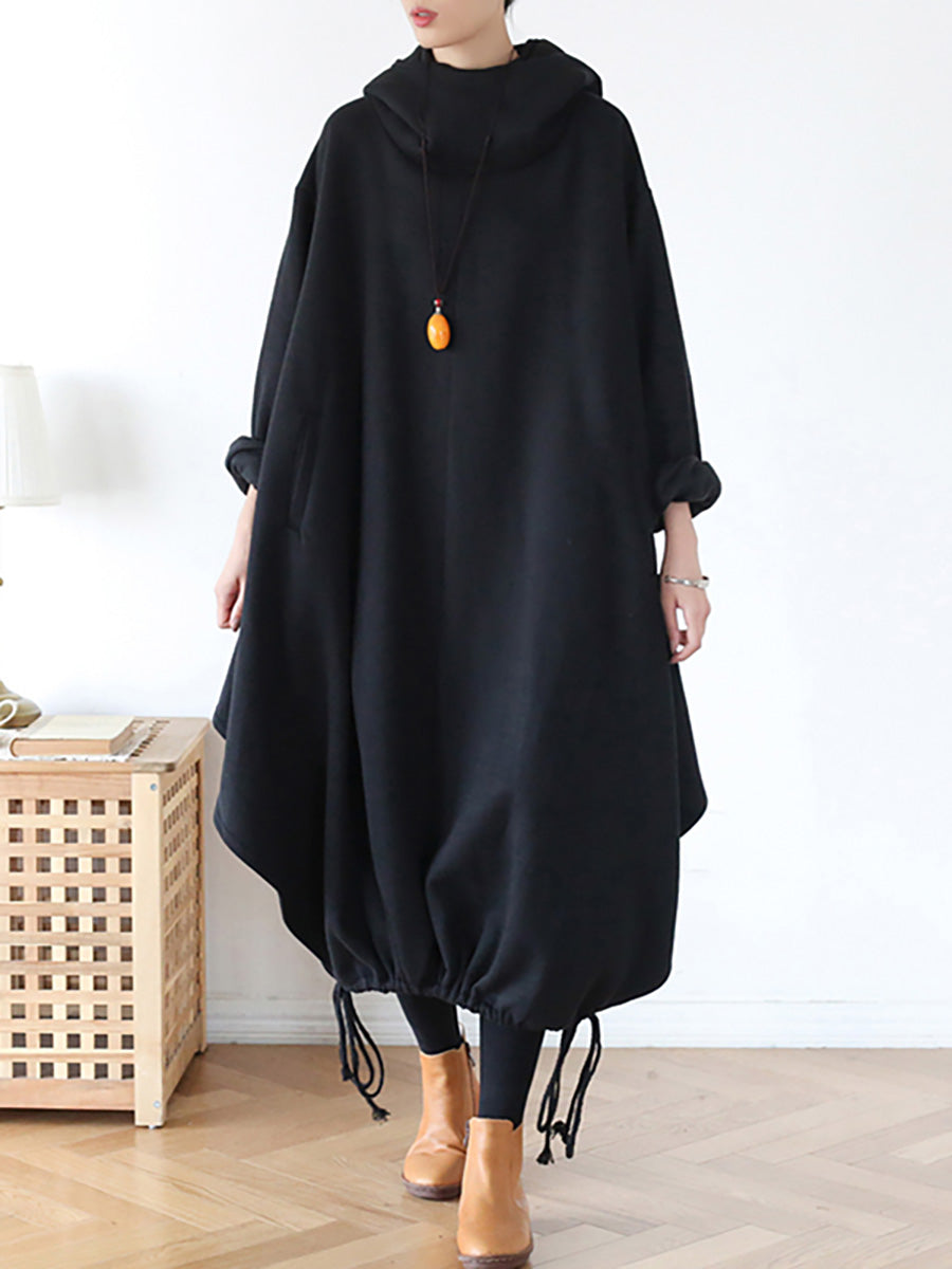 Plus Size Hooded Drawstring Irregular Hem Casual Cotton Dress