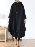 Plus Size Hooded Drawstring Irregular Hem Casual Cotton Dress