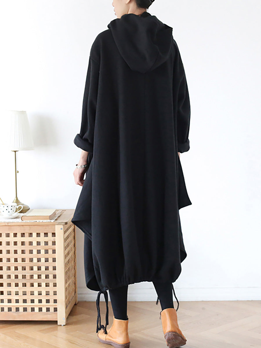 Plus Size Hooded Drawstring Irregular Hem Casual Cotton Dress