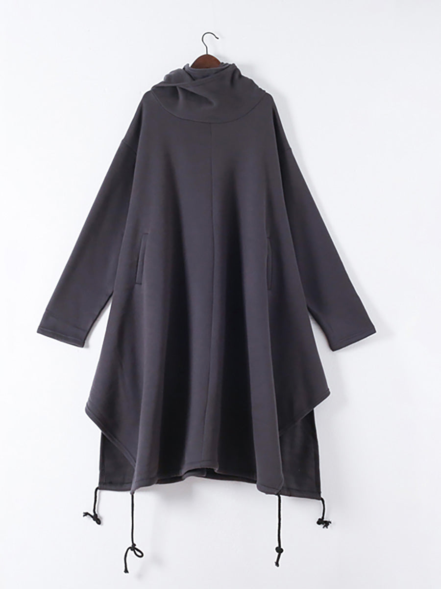 Plus Size Hooded Drawstring Irregular Hem Casual Cotton Dress